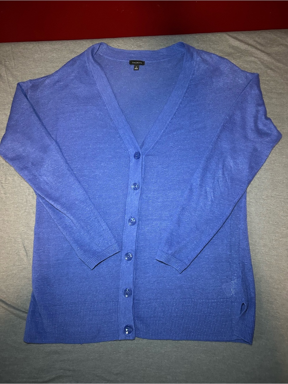Talbots Women's Periwinkle Button-Front V-Neck Cardigan 100% Linen